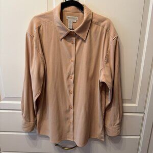 REAL‎ COMFORT Women's Tan Sueded Long-Sleeve Shirt Shacket Top (Size XL)